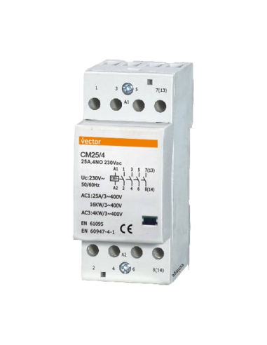 Contator modular 25A 4 pólos abertos 230Vac