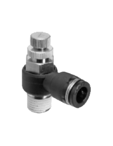 Regulador de caudal 1/4 tubo Ø8 unidireccional orientable - ADAJUSA