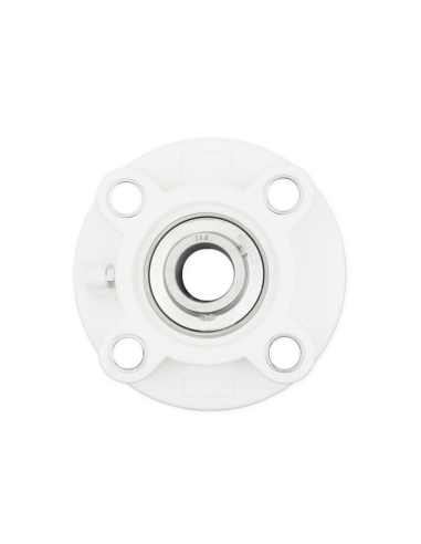 Suporte redondo em termoplástico branco com rolamento INOX eixo 25mm SSUC-205 - ISB