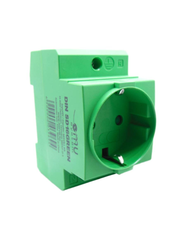 Schuko power socket 16A 2P+T green color DIN rail mounting