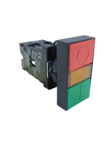 Double-start/stop flush pushbutton with illuminated open NO and closed NC plastic contacts