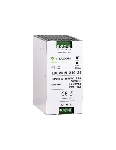Fuente alimentación carril DIN 24Vcc 240W Tracon | Adajusa