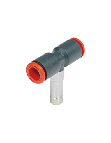 Racor T tubo 6mm con espiga central 6mm tecnopolímero - Metal Work|adajusa
