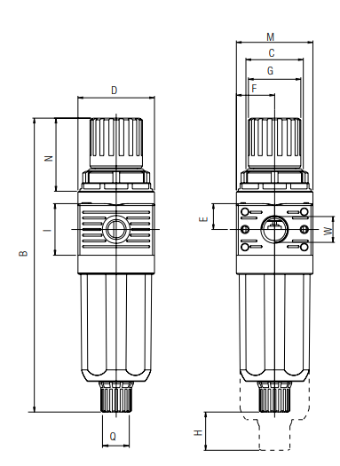 Dimensiones filtro-regulador FRL Mini Aignep Adajusa