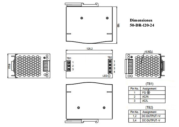 Dimensiones fuente de alimentación DR-120-24 5A 120W 24Vcc
