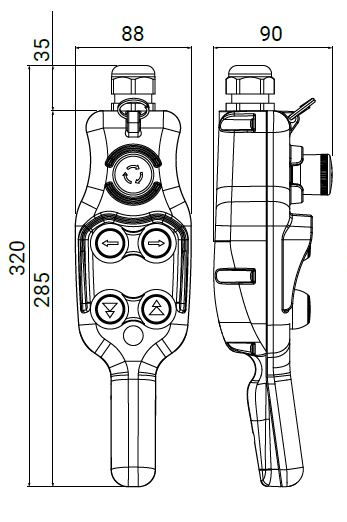 Dimensiones botonera HP05-D2 Giovenana adajusa
