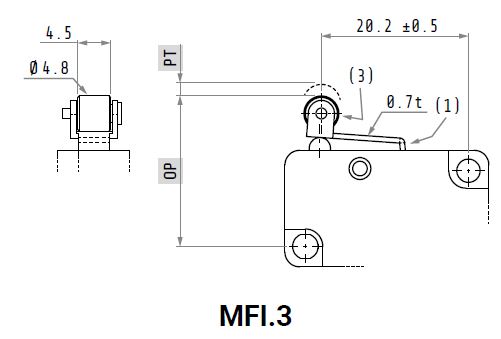 Dimensions du micro-interrupteur MFI-3