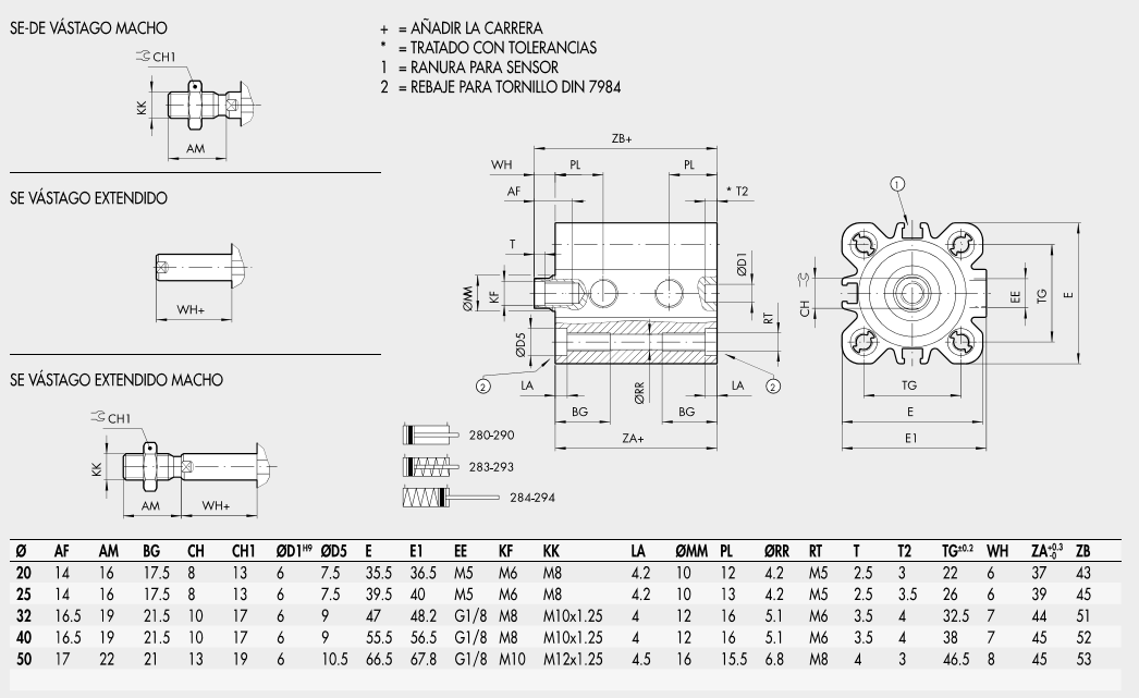 Dimensiones cilindros compactos ISO Metal work adajusa
