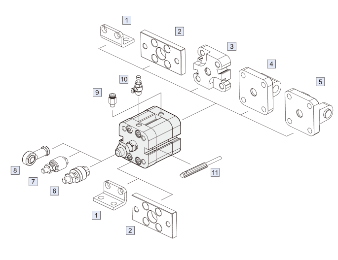Acessórios de montagem para cilindros compactos ISO Adajusa