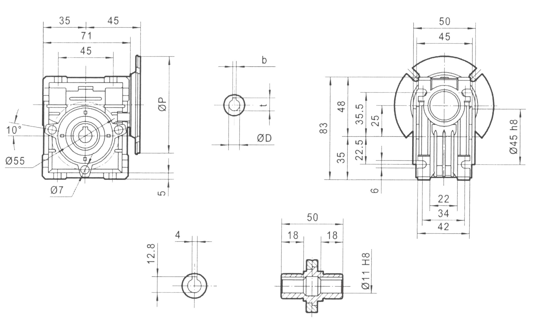 Dimensiones reductor tamaño 25