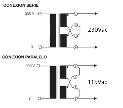 Esquema electrico transsformadores seie paralelo 115-230