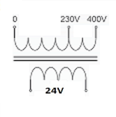 Diagrama do transformador monofásico 400-230 saída 24