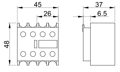 Dimensões da câmara do conator 2NO-2NC F4-22 adajusa