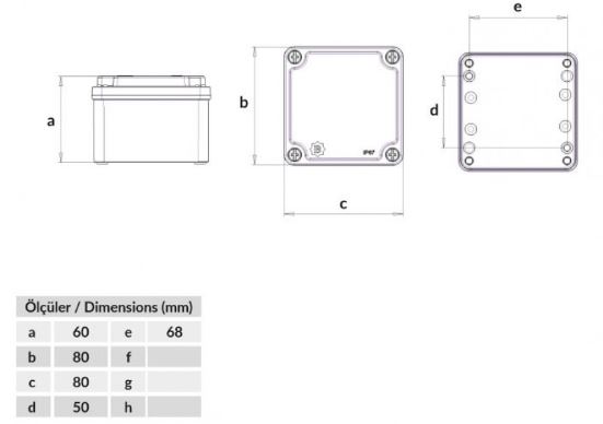 Dimensiones caja distribución aluminio 80x80x60 BB3-2131-0087 bemis adajusa