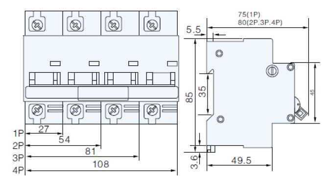 OB8-100 circuit breaker dimensions