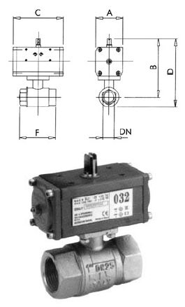 Rotary valves with pneumatic actuator 2 ways dimensions